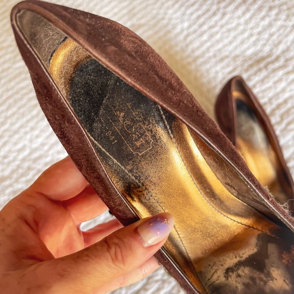 Coach Naomi Tweed Boucle  Plaid Suede Brown Velvet Bow Heels - Picture 4 of 12